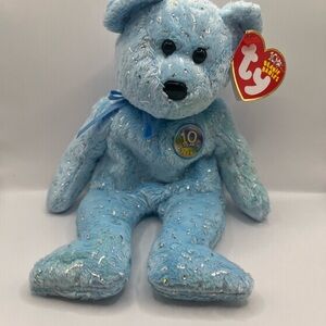 Ty Beanie Baby DECADE 10th Anniversary Bear Light Blue 8.5" NEW MWMT Stuffed Toy